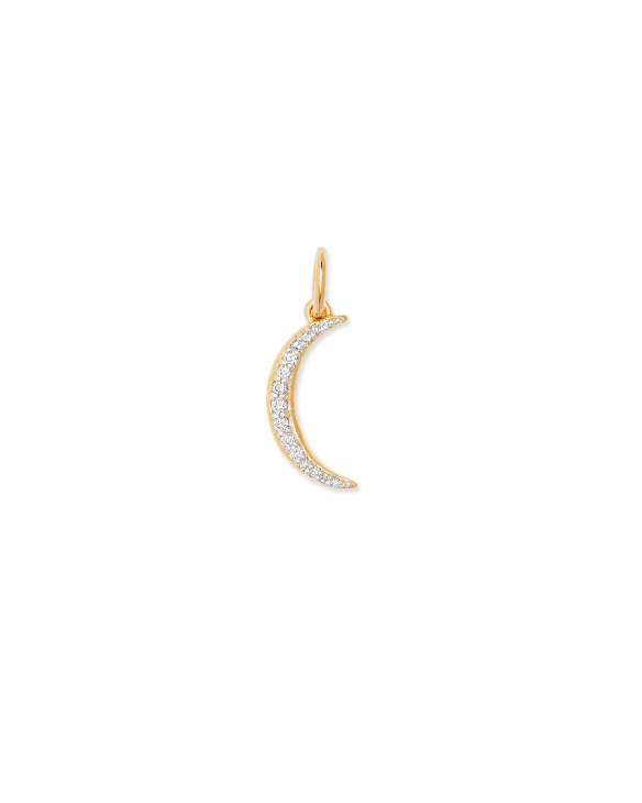 Crescent Moon 18k Gold Vermeil Charm in White Diamond